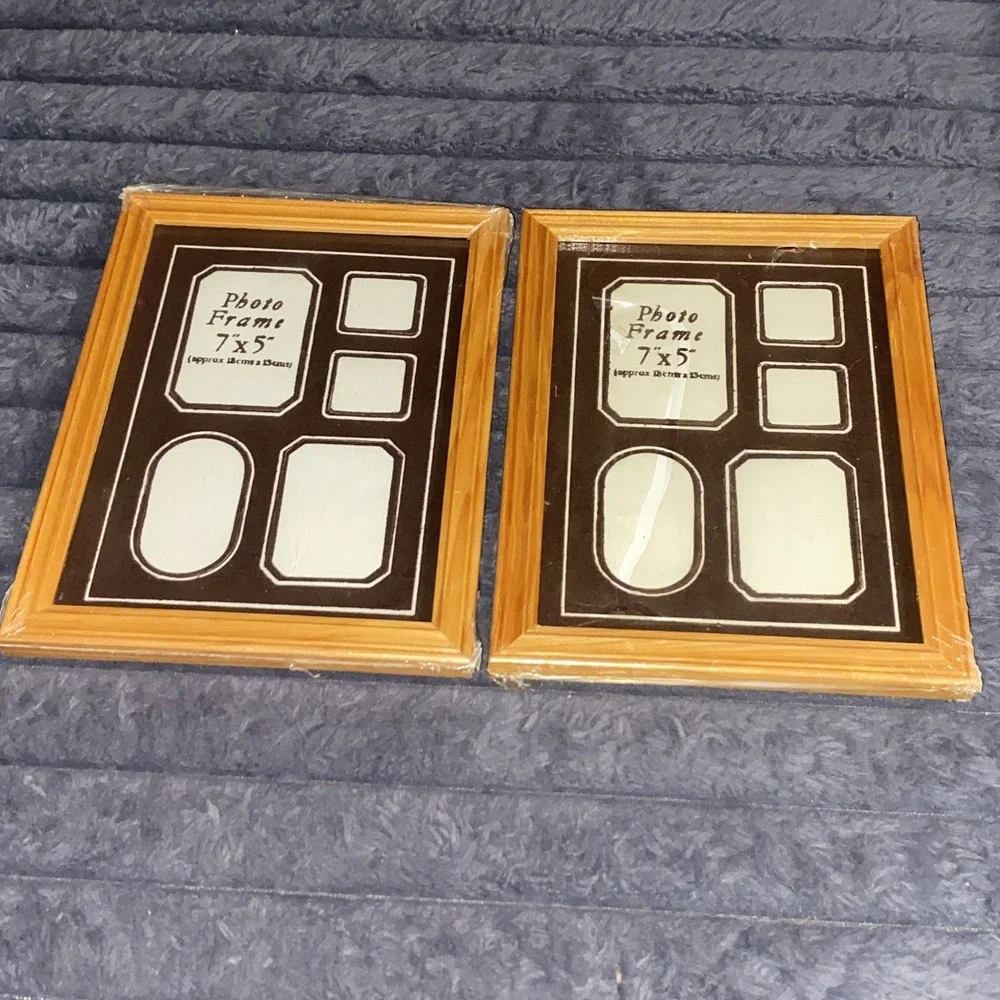 NEW Vintage PAIR‎ 5X7 Photo Collage Wood Frame hang or shelf sitter